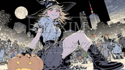 仲間とハロウィンイベントに参加する若い女性