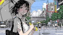 雨の日に傘をさして歩く若い女性｜3225119-9243
