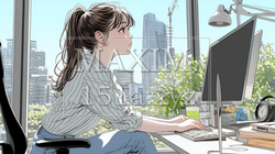 職場のデスクでパソコンに向かって仕事をしているビジネスウーマン | 3231783-15678