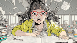 資料を見て驚いている若い女性｜538173-7867
