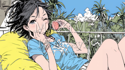 ウィンクしている女性：