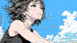 秋空を眺める若い女性のイラスト｜爽やかな秋・人物フリーイラスト｜4160064-18015