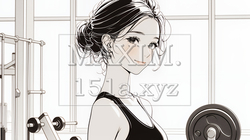 休日にジムで軽く運動する若い女性（シンプルな色使い）