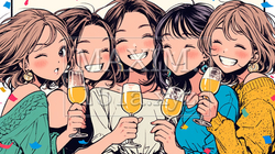 女子会：気の合う女友達が集まり、酒を交わし、おいしい食事をしながら、仕事の話や恋バナをしている | 3277901-5045