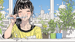 洗面所で朝の歯磨きをする若い女性 | 3283892-16904