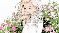 バラ園を散策している若い女性（シンプルな色使い） | 3287287-11059