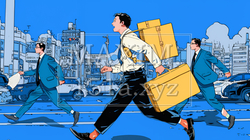 定時退社で帰宅を喜ぶ会社員｜ワークライフバランスと働き方改革のビジネスイメージ | 3310168-17338