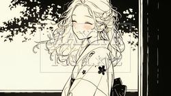 浴衣姿で夕涼みをしている若い女性（シンプルな色使い） | 3322774-16333