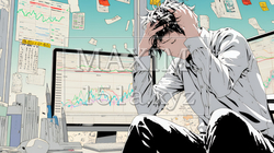 金融市場の急激な変動で頭を抱えている男性 | 3326770-16532