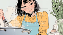 なれない料理に奮闘中の若い女性 | 3337123-5990