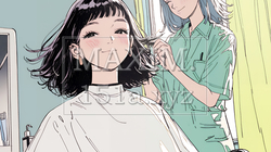ヘアカットをしている若い女性