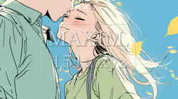 秋の紅葉の下でキスをしている若い恋人たち｜3373843-7371