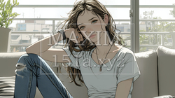 腹痛（生理痛）に苦しむ若い女性