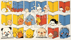 みんな本が大好き：読書週間や読書を促すためのかわいい挿絵・背景画 | 3361105-5801
