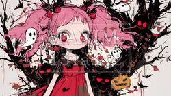 キモかわいいハロウィーンコスプレの女の子（クレヨンと水彩画風） | 3362483-11848