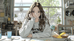 ゆったりした気分で朝食を一人で食べている若い女性 | 3366077-7940