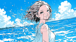 沖縄の海と空と若い女の子