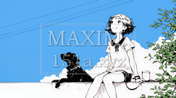 愛犬と散歩している若い女性（シンプルな色使い）｜3257121-8383