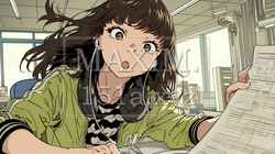 資料を見て驚いている若い女性｜4198148-8177