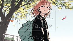 紅葉の秋の公園を歩く若い女性｜3410166-7323