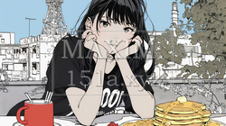 早朝のダイナー（喫茶店）でパンケーキ（モーニングセット）を食べる若い女性｜3237700-15644