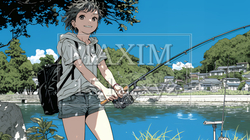 岸から魚釣りを楽しむ若い女性｜渓流・自然・アウトドア・ライフスタイル | 3406065-17541