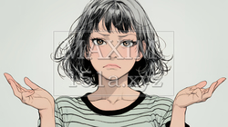 肩をすくめて困惑・諦めの仕草をしている若い女性 | 3412975-14640