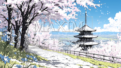 誰もいない満開の桜並木