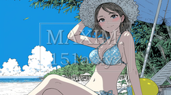 南国の海岸にビキニ姿でいる若い女性