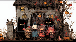 キモかわいいハロウィーンコスプレの女の子（クレヨンと水彩画風） | 3425269-11840
