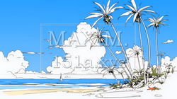 夏のビーチの風景（シンプルな色使い）