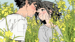 菜の花畑でデートをしている若いカップル｜3458251-5907