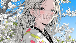 満開の梅の花と和服姿の若い女性 | 3440297-14720