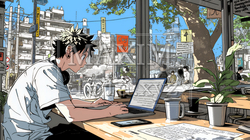 カフェでフリーランスや学生が仕事や勉強をしている | 3442158-8241
