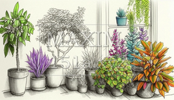 背景や挿絵用の植物の色鉛筆画 | 3442765-18286