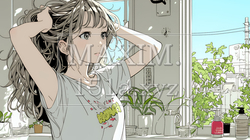 朝支度：洗面所で髪をまとめている若い女性 | 3444481-15523