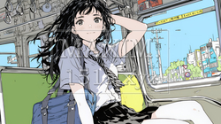 制服姿の女子高生：電車に乗車して通学