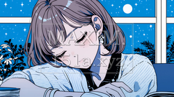 資料（本）を読みながら、うとうと眠ってしまう若い女性 | 3465801-16014
