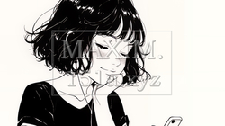 楽しそうにスマホ画面を眺めている若い女性（シンプルな色使い） | 3466110-14954
