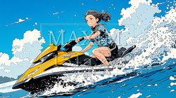 ジェットスキーに乗っている若い女性