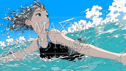 海で泳いでいる若い女性 | 3473600-10276