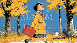 紅葉の小径を歩く少女｜3487024-10436