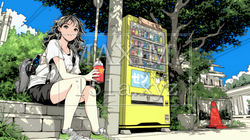 自動販売機で飲み物を購入する若い女性｜日常・ライフスタイル・屋外シーン | 3477264-17526