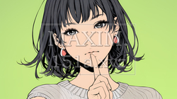 指を唇に当てて「シーShh」というジェスチャーをしている女性