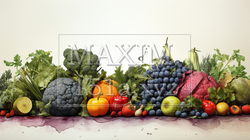 色とりどりの野菜と果物の背景画像：水彩画 | 3491828-821
