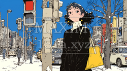 冬枯れの街を歩く若い女性 | 3496705-6437