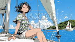 ヨットに乗っている若い女性 | 3499996-10236