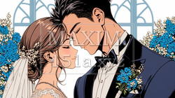 結婚式で見つめ合う新郎新婦：キス｜3508831-7628