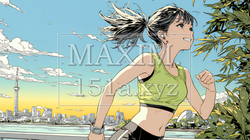 夕方の街並みを背景にジョギングをする若い女性 | 3502960-16441