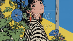アサガオと浴衣姿の若い女性